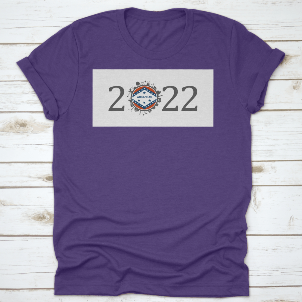 2022 Year Number T-shirt featuring industrial environment icons around the zero digit, made from 100% cotton.