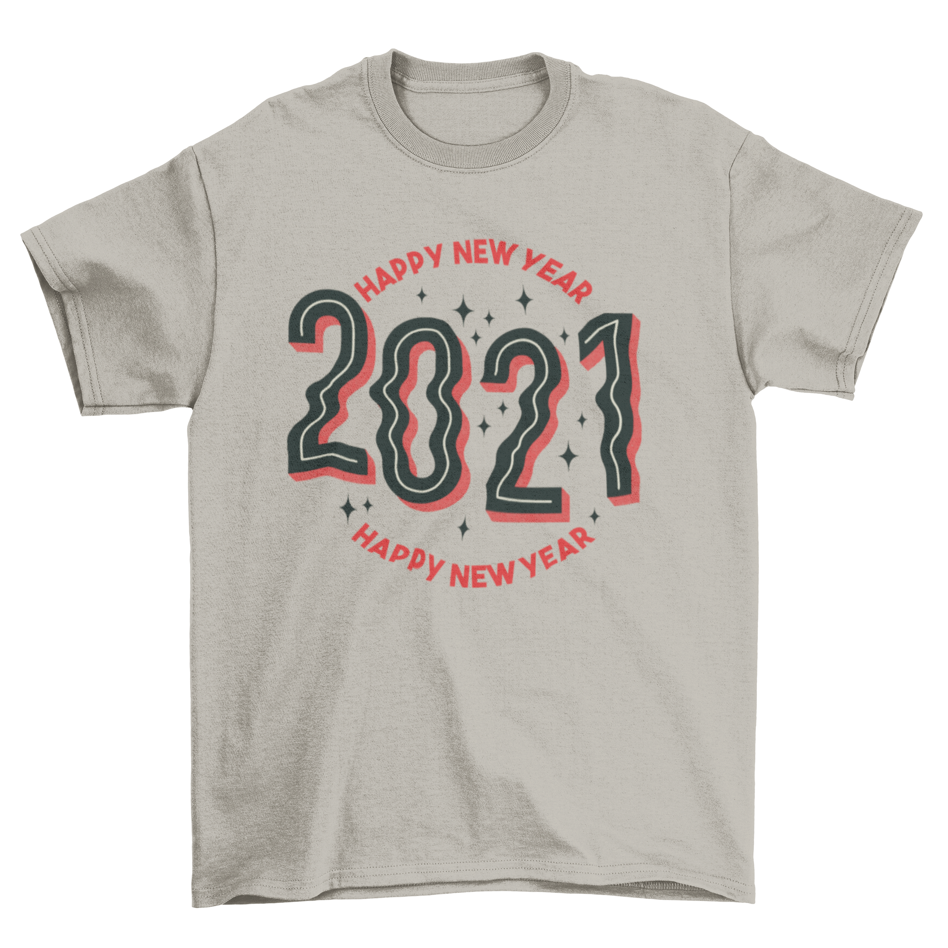 2021 Happy New Year t-shirt featuring a festive design with the quote 'Happy New Year 2021'.