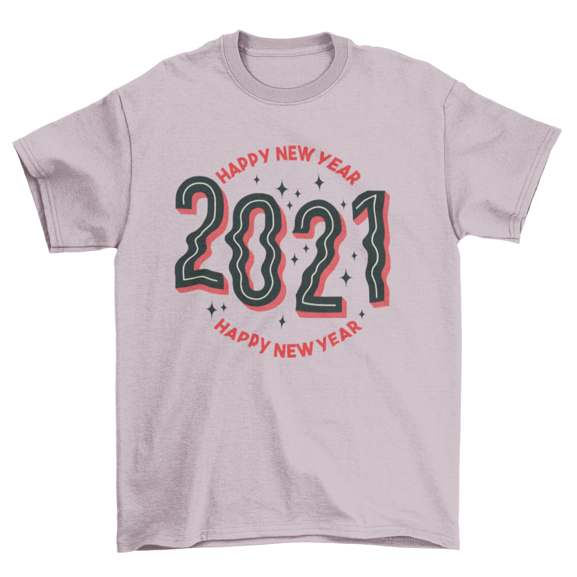 2021 Happy New Year t-shirt featuring a festive design with the quote 'Happy New Year 2021'.