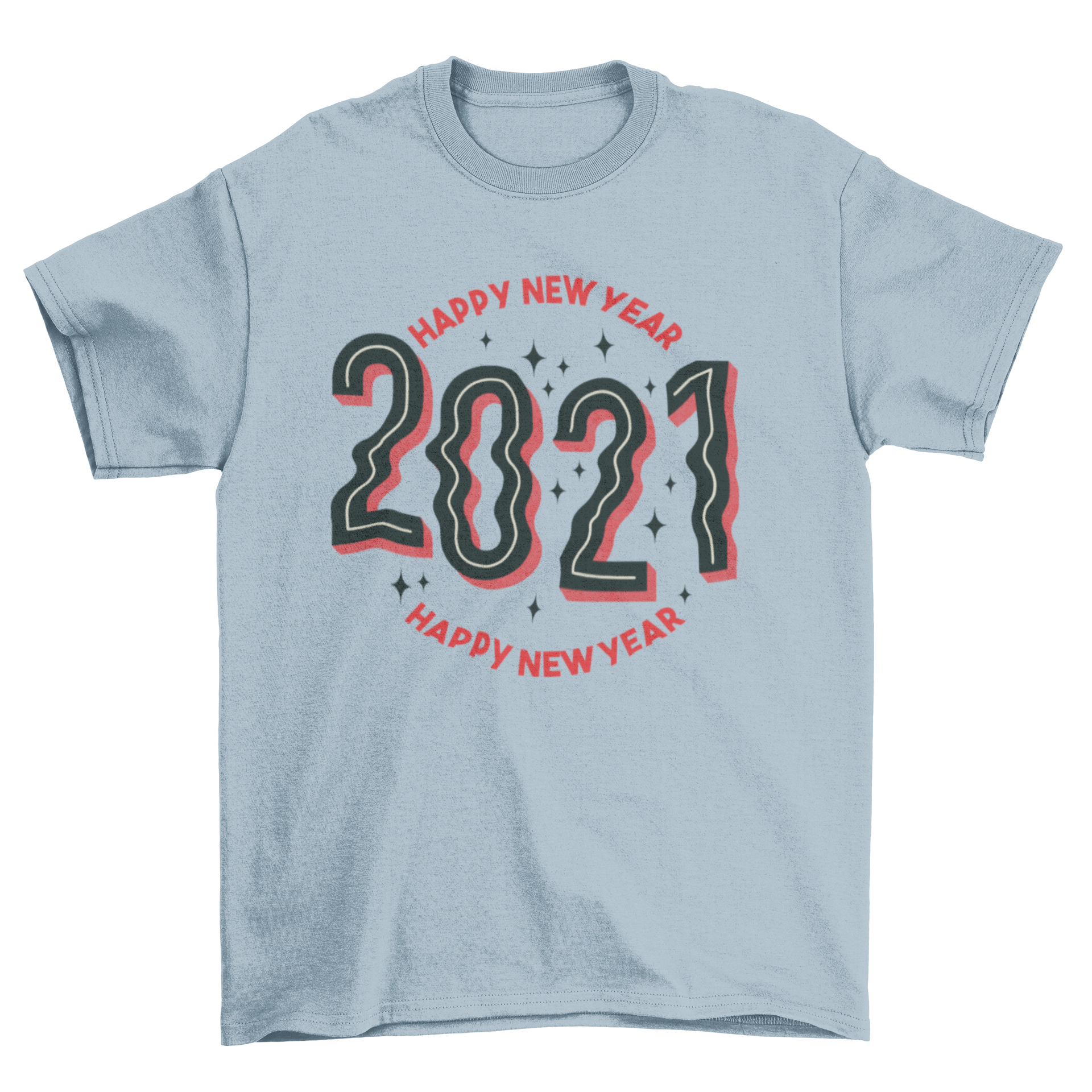 2021 Happy New Year t-shirt featuring a festive design with the quote 'Happy New Year 2021'.