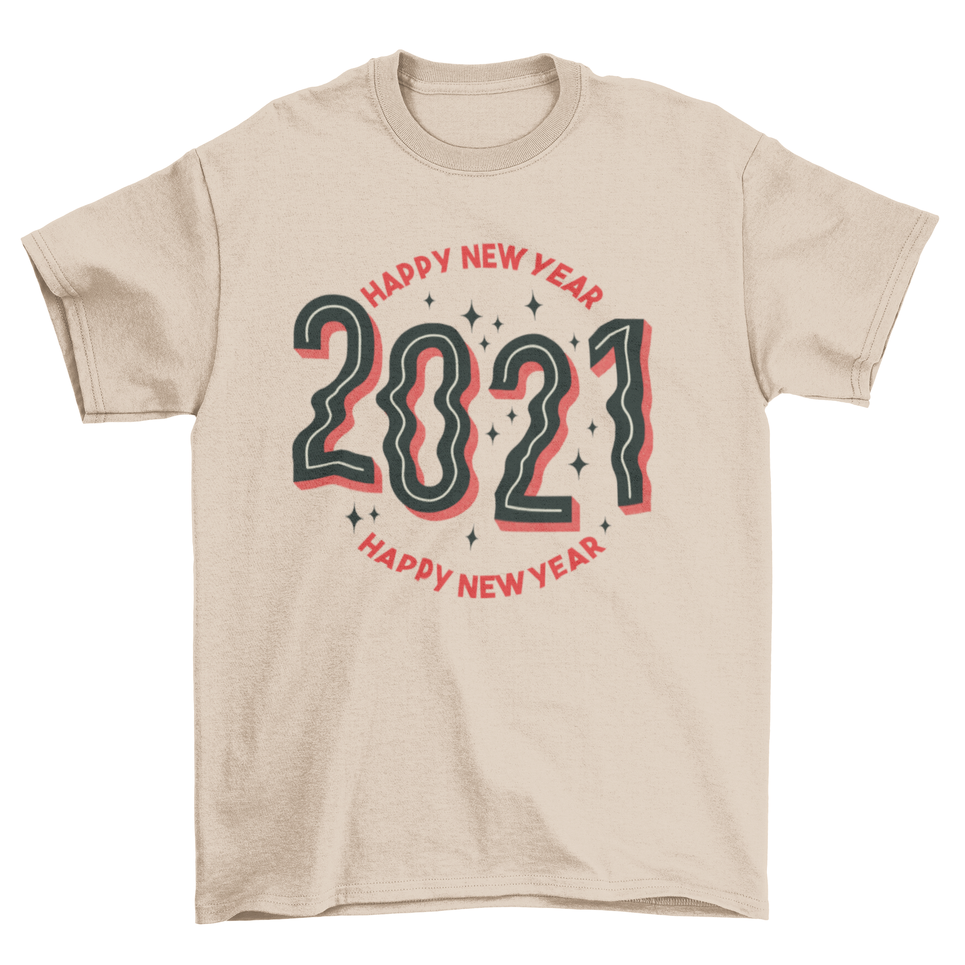 2021 Happy New Year t-shirt featuring a festive design with the quote 'Happy New Year 2021'.