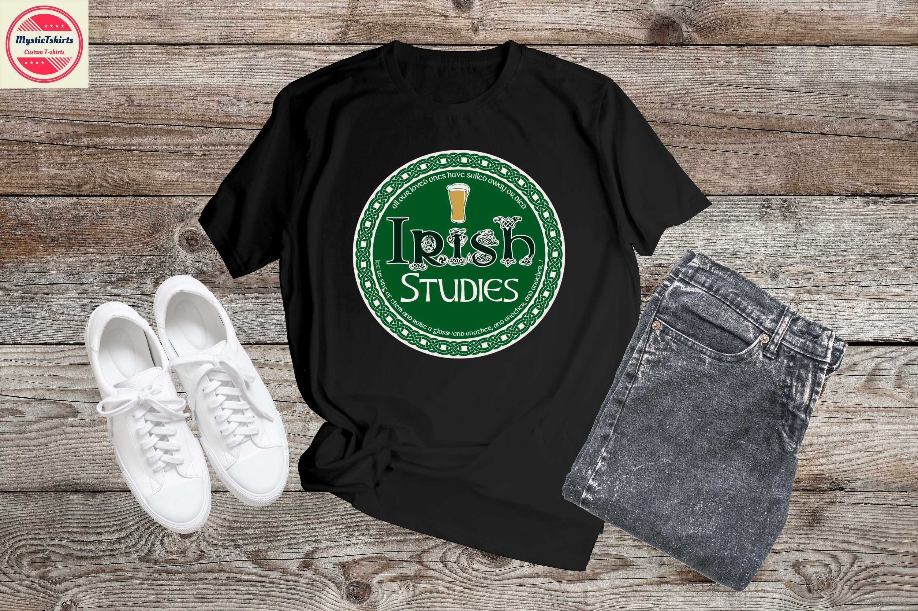 Custom made Irish Studies T-shirt featuring personalized design options, showcasing vibrant colors and high-quality fabric.