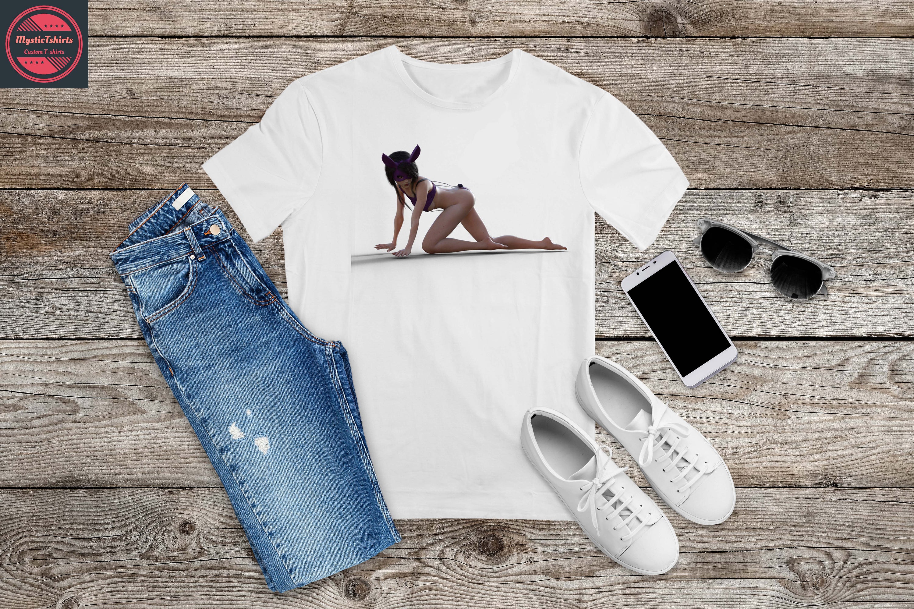 Custom made SEXY LADY T-shirt with personalized text, showcasing high-quality fabric and vibrant print.