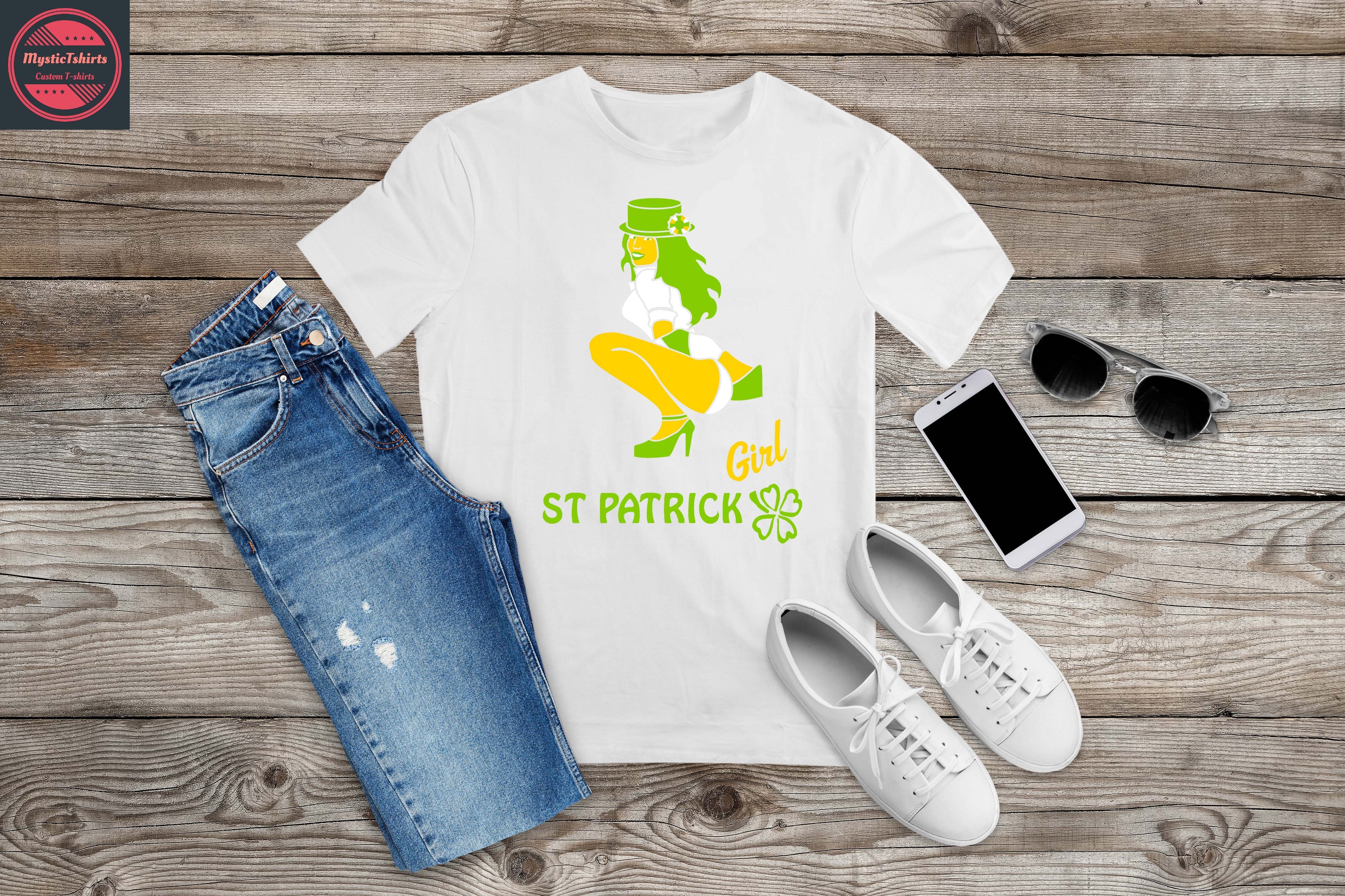 Custom St. Patrick's Day shirt featuring vibrant green color and personalized design options, perfect for festive celebrations.