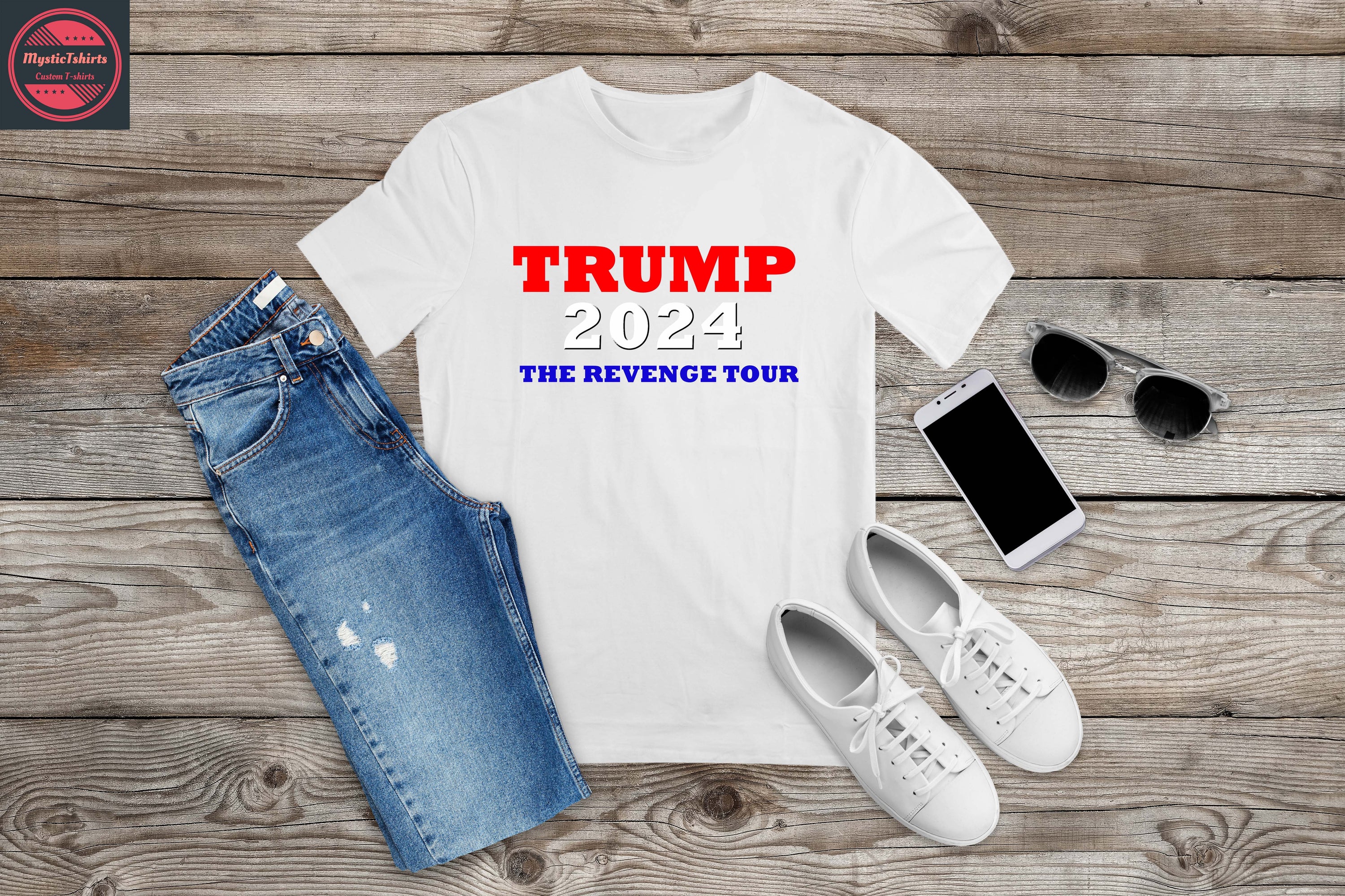 Custom-made TRUMP 2024 THE REVENGE TOUR shirt featuring personalized design options.