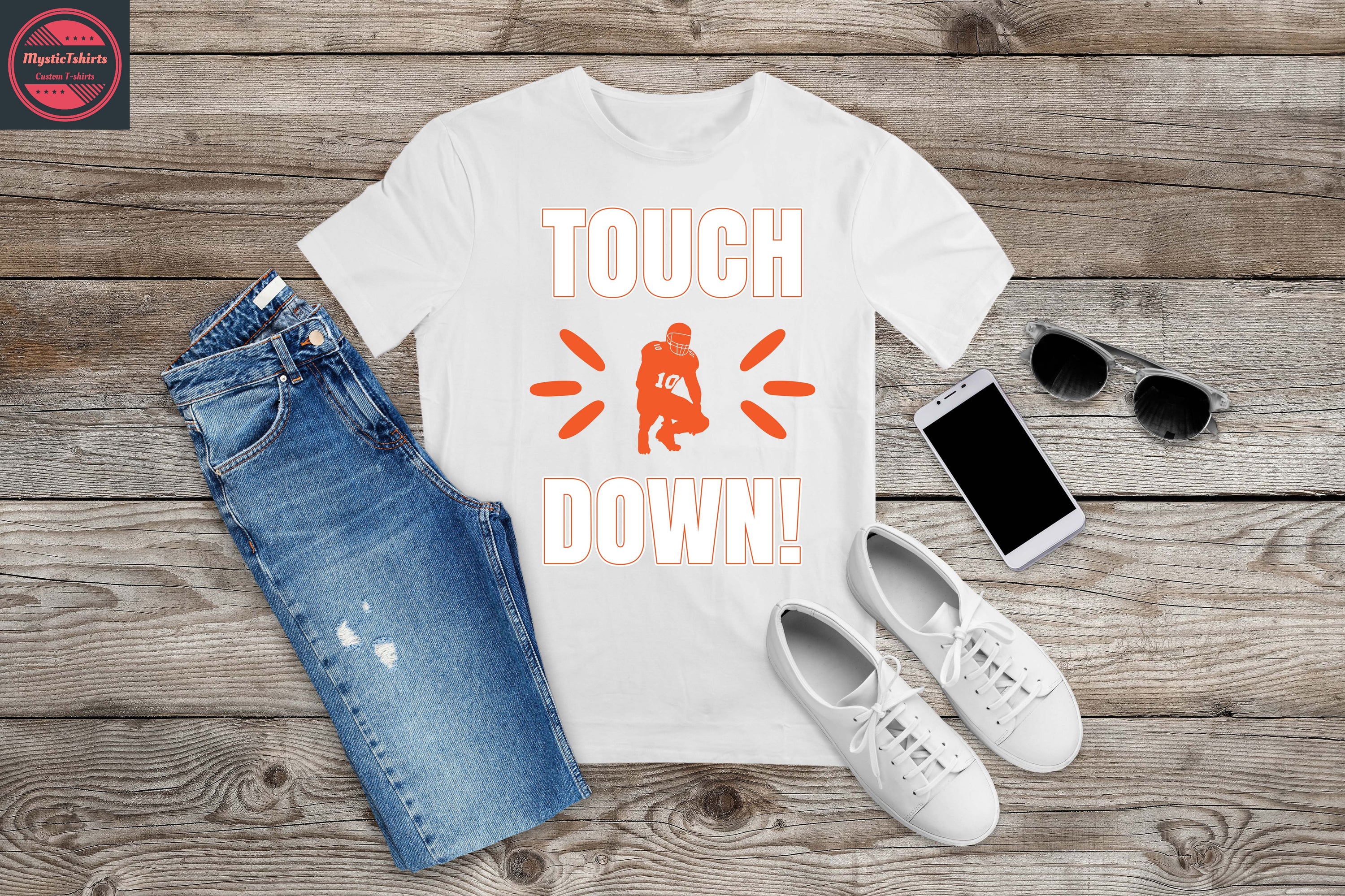 Custom made T-shirt with personalized text, showcasing high-quality fabric and vibrant colors, perfect for any occasion.