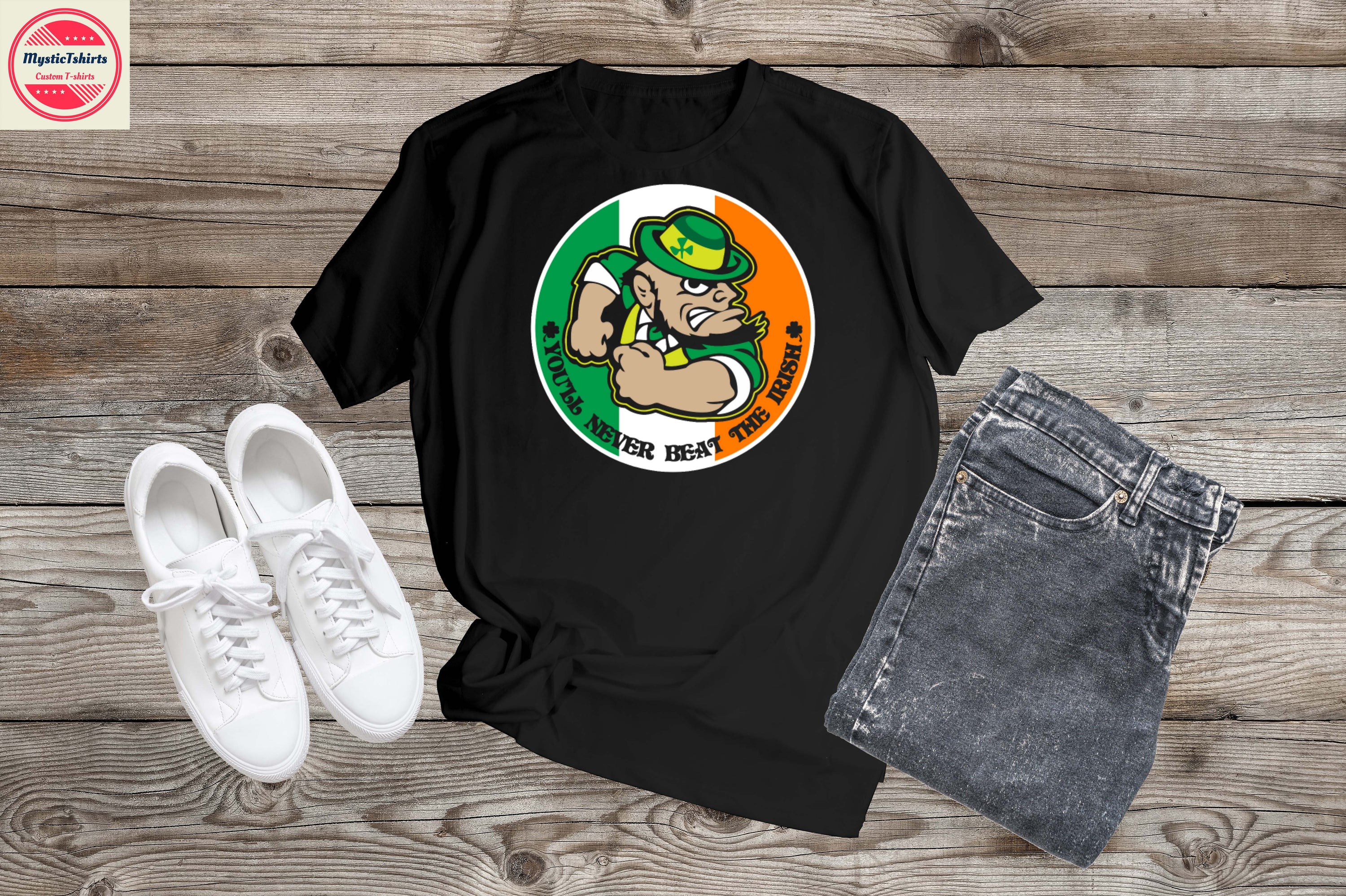 Custom made 'You'll Never Beat the Irish' shirt featuring vibrant colors and personalized design options.