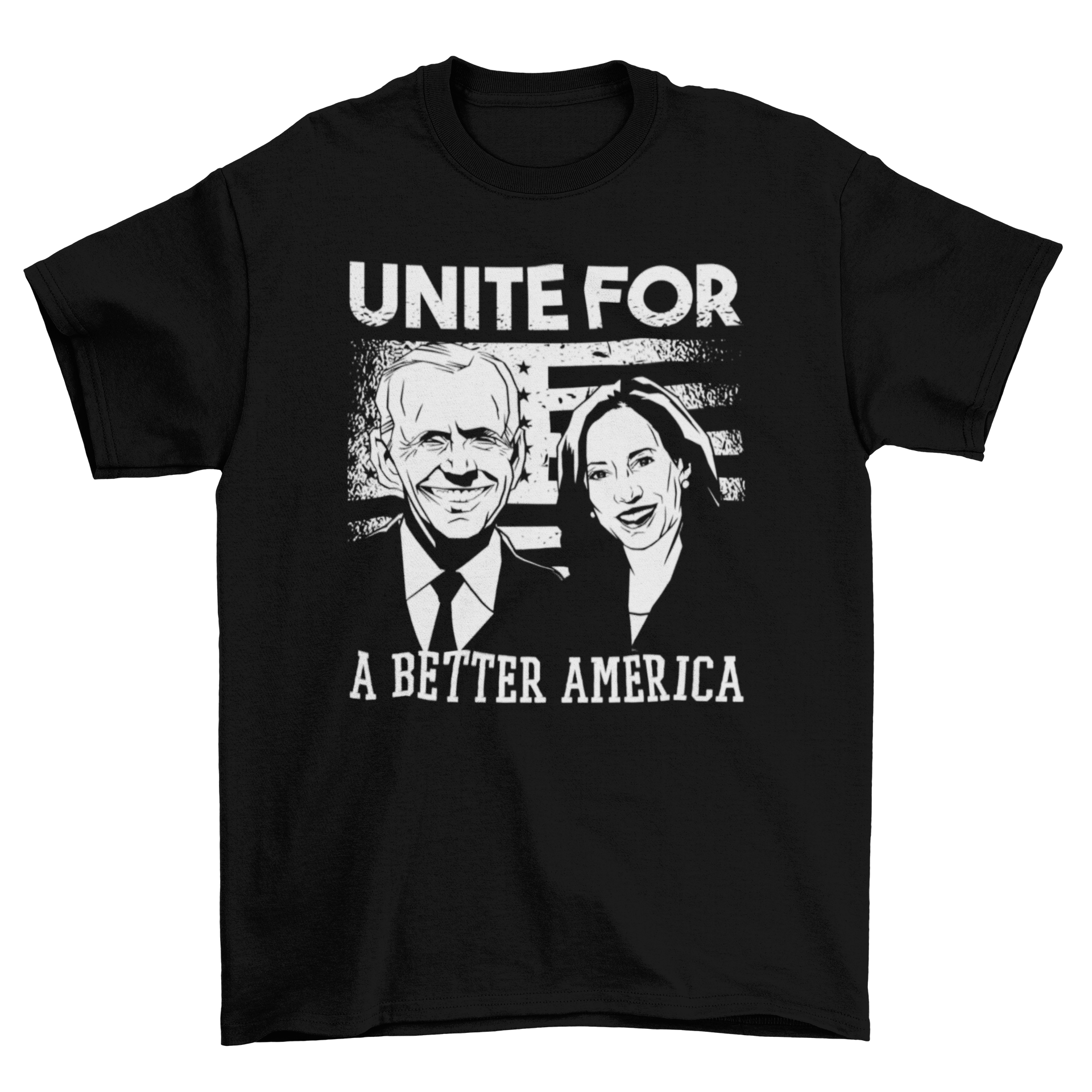 A Better America T-shirt featuring Joe Biden and Kamala Harris with the quote 'Unite for a better America'.