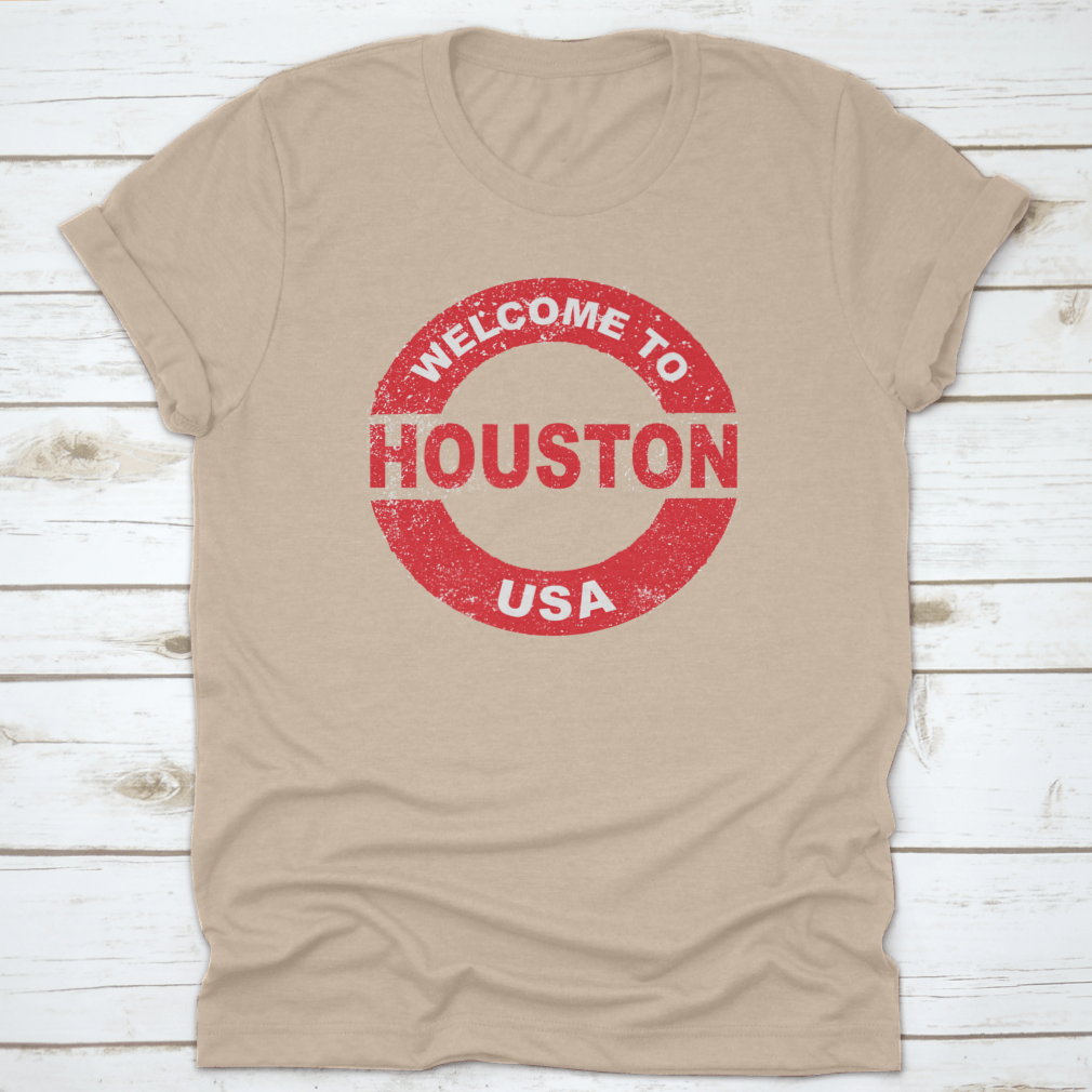 A Grunge Rubber Ink Red Stamp featuring the text 'Welcome To Houston USA', ideal for crafting and personalizing projects.