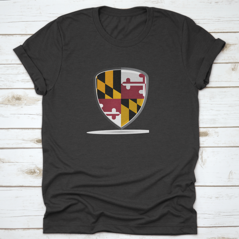 A high-quality t-shirt featuring the vibrant Maryland state flag design, showcasing its colors and details.