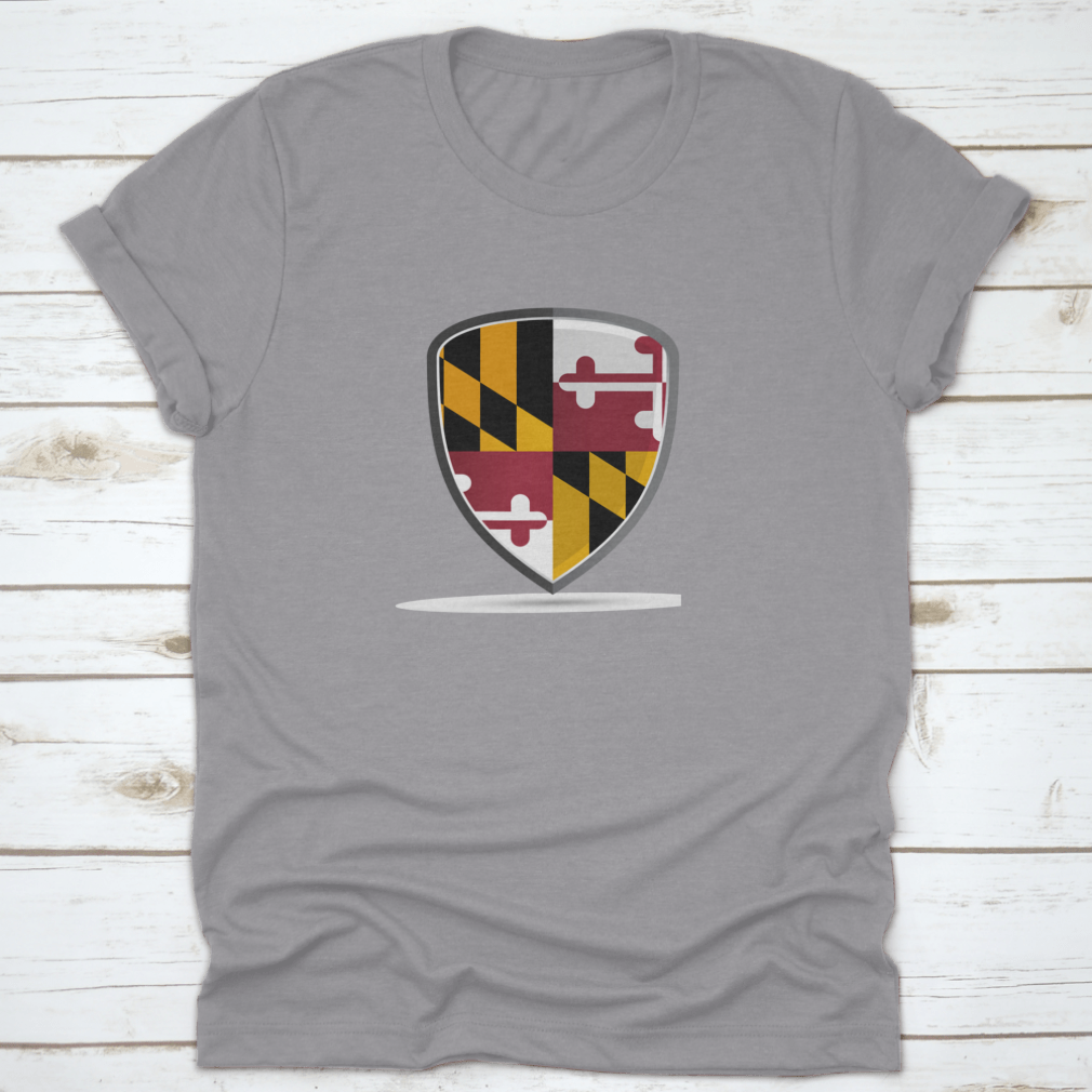 A high-quality t-shirt featuring the vibrant Maryland state flag design, showcasing its colors and details.