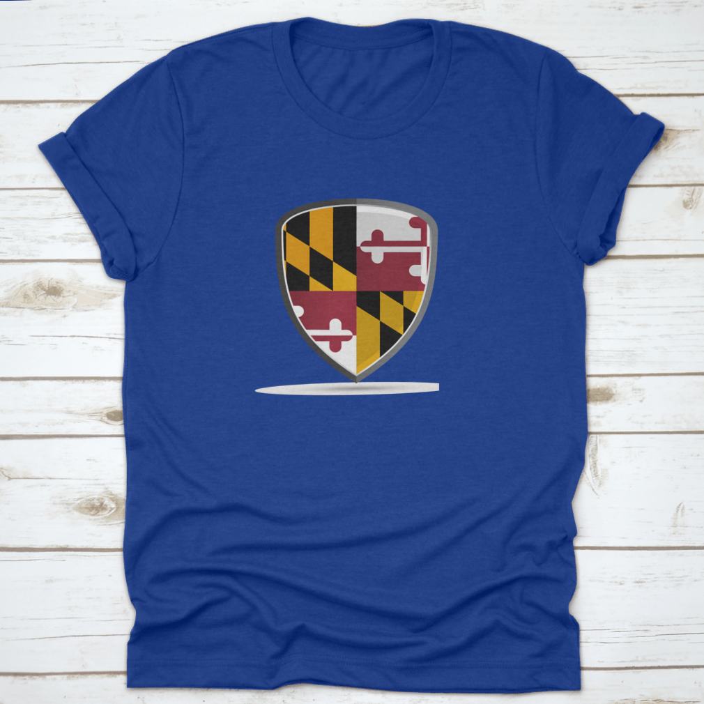A high-quality t-shirt featuring the vibrant Maryland state flag design, showcasing its colors and details.