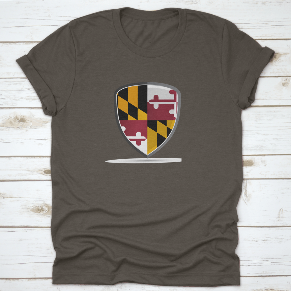 A high-quality t-shirt featuring the vibrant Maryland state flag design, showcasing its colors and details.