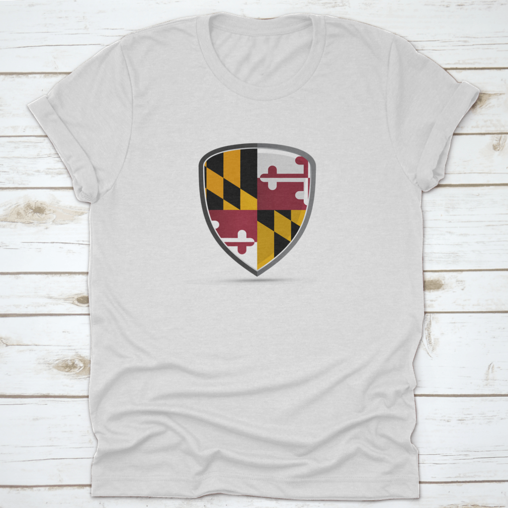 A high-quality t-shirt featuring the vibrant Maryland state flag design, showcasing its colors and details.