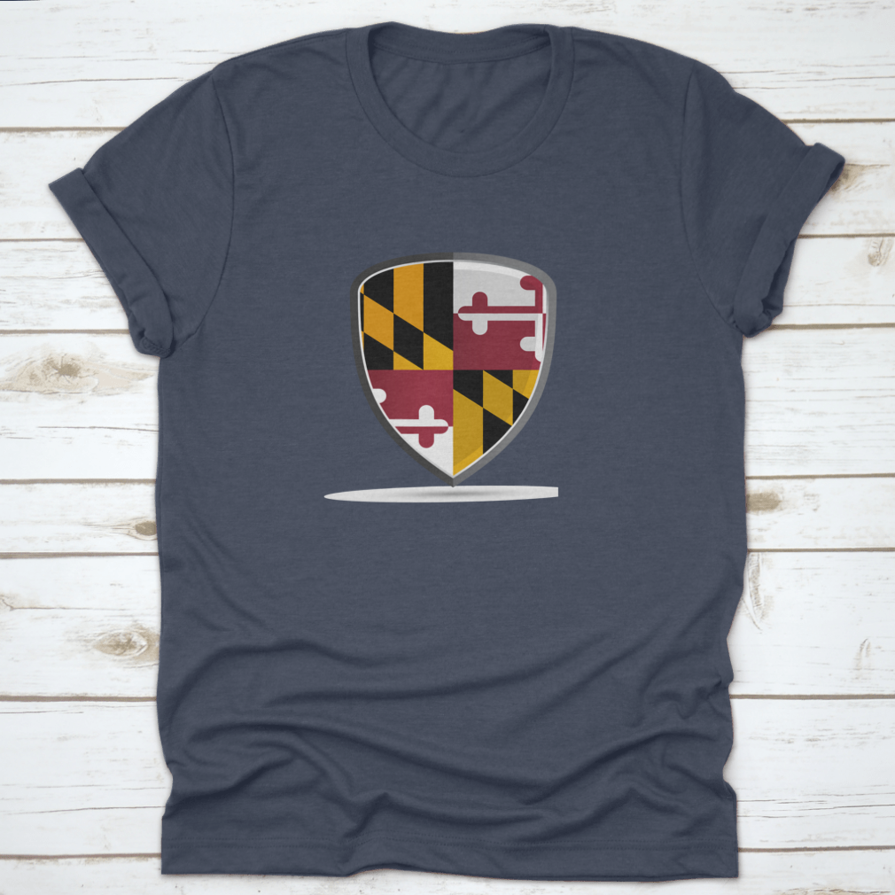 A high-quality t-shirt featuring the vibrant Maryland state flag design, showcasing its colors and details.