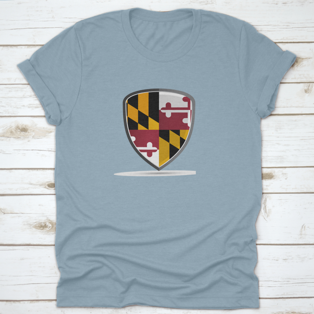 A high-quality t-shirt featuring the vibrant Maryland state flag design, showcasing its colors and details.