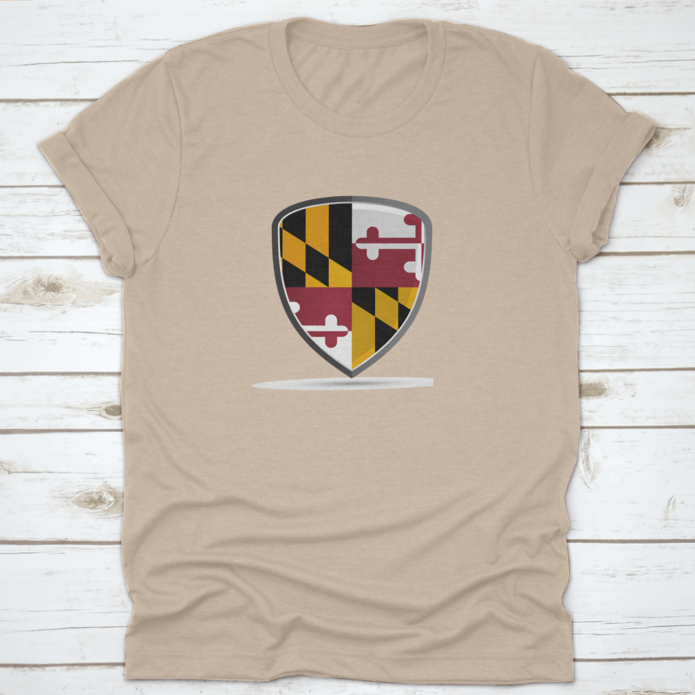 A high-quality t-shirt featuring the vibrant Maryland state flag design, showcasing its colors and details.