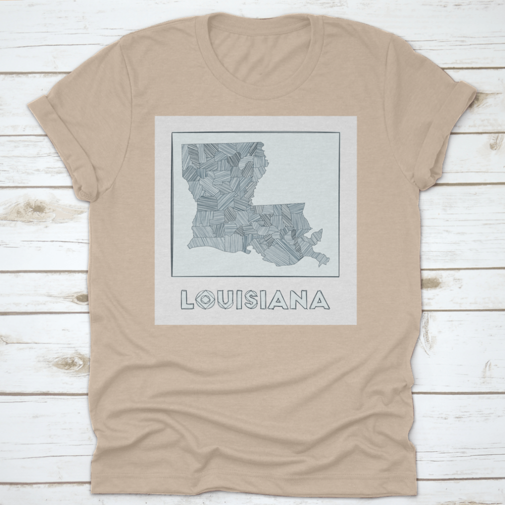 Detailed sketch map of Louisiana with hachure technique, showcasing geographical features and artistic design.