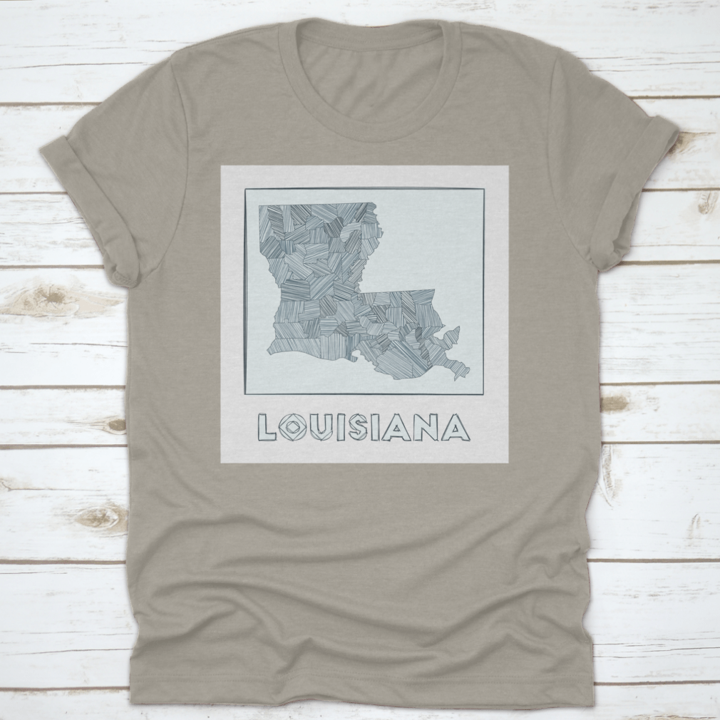 Detailed sketch map of Louisiana with hachure technique, showcasing geographical features and artistic design.