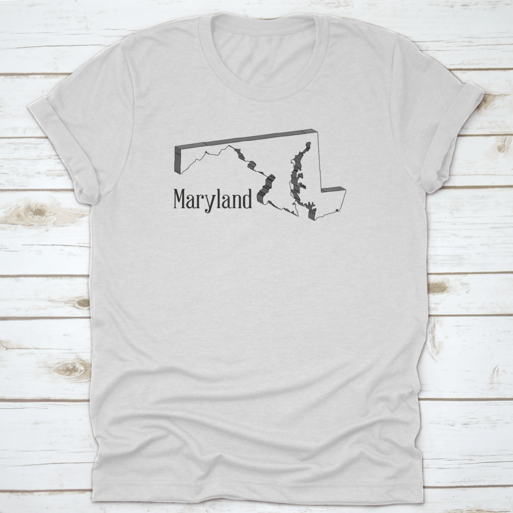 A three-dimensional sketch of the map of Maryland, showcasing intricate details and vibrant colors, made from high-quality cotton.