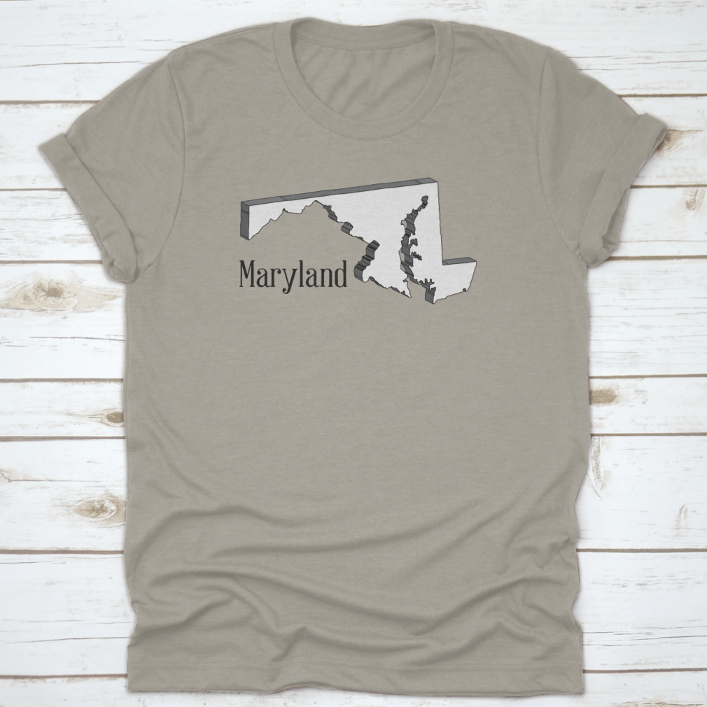 A three-dimensional sketch of the map of Maryland, showcasing intricate details and vibrant colors, made from high-quality cotton.