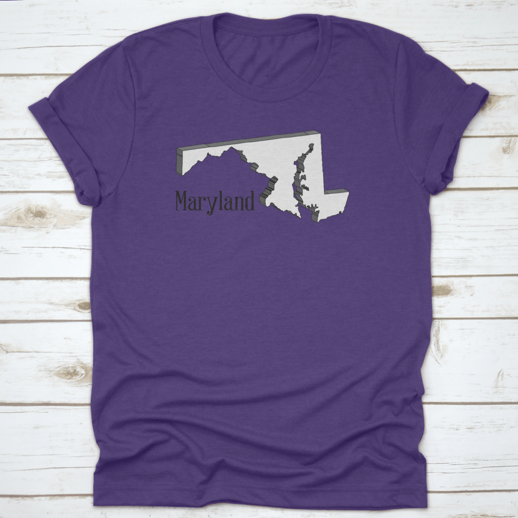 A three-dimensional sketch of the map of Maryland, showcasing intricate details and vibrant colors, made from high-quality cotton.