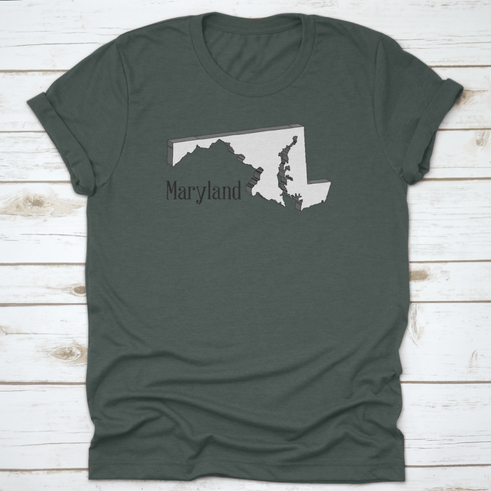 A three-dimensional sketch of the map of Maryland, showcasing intricate details and vibrant colors, made from high-quality cotton.