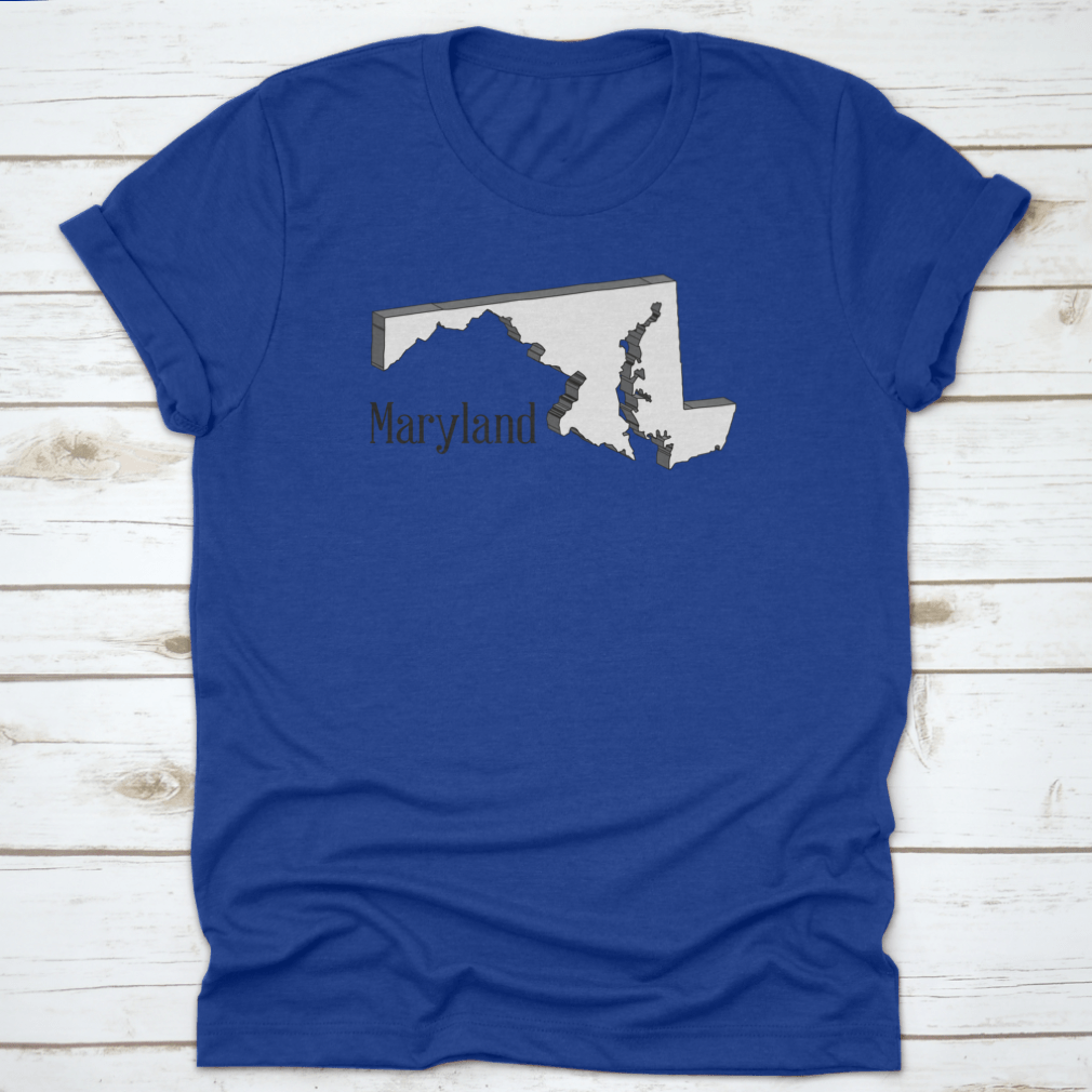 A three-dimensional sketch of the map of Maryland, showcasing intricate details and vibrant colors, made from high-quality cotton.