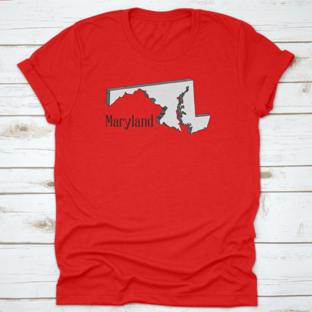 A three-dimensional sketch of the map of Maryland, showcasing intricate details and vibrant colors, made from high-quality cotton.