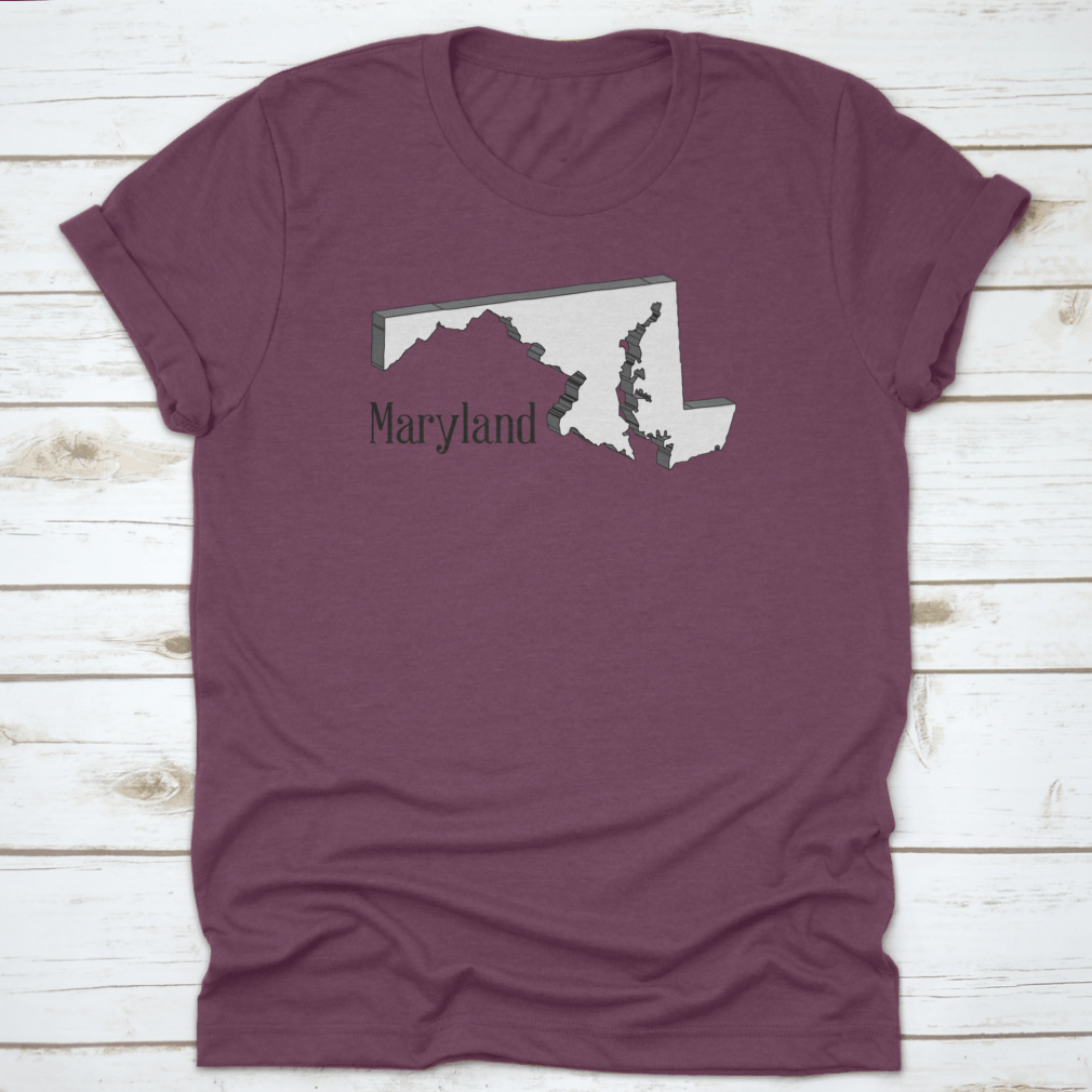 A three-dimensional sketch of the map of Maryland, showcasing intricate details and vibrant colors, made from high-quality cotton.