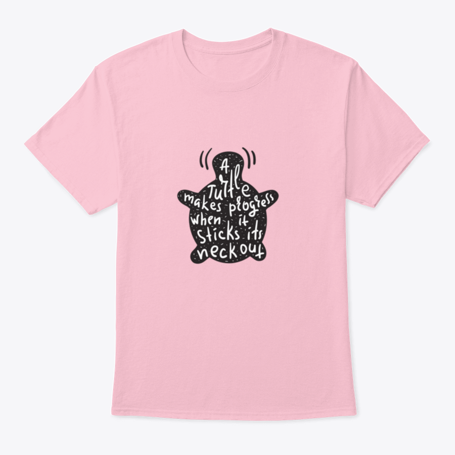 A stylish Turtle Makes Progress T-Shirt featuring a turtle design, made from 100% cotton, showcasing its classic fit and midweight fabric.