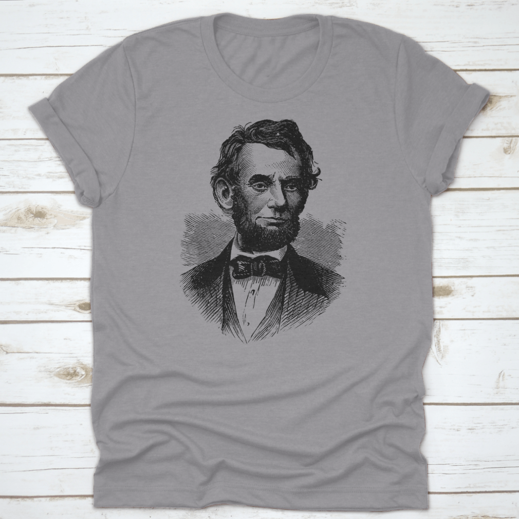Abraham Lincoln t-shirt featuring a classic fit, made from 100% cotton, showcasing a tribute to the American statesman.