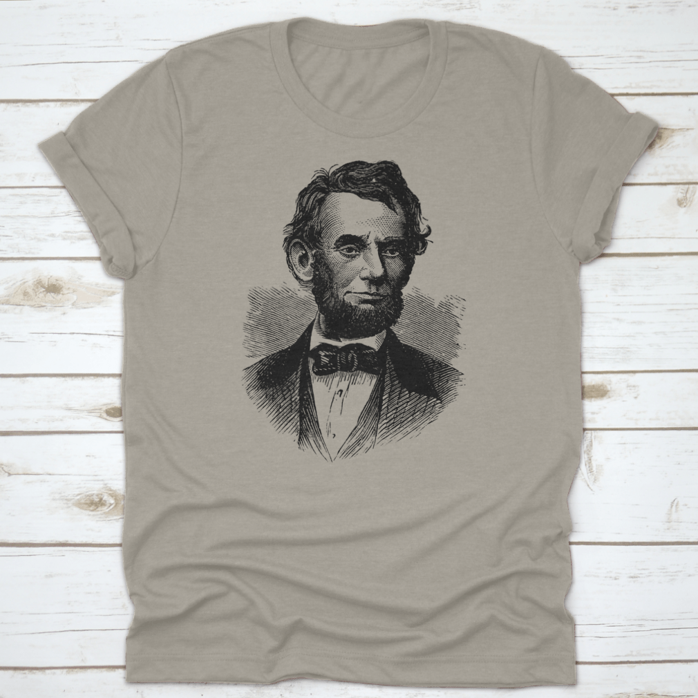 Abraham Lincoln t-shirt featuring a classic fit, made from 100% cotton, showcasing a tribute to the American statesman.