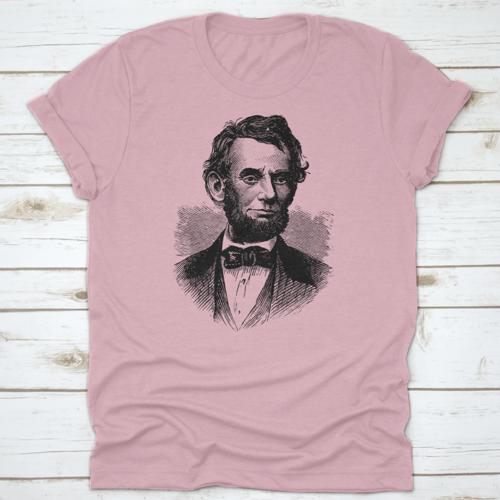 Abraham Lincoln t-shirt featuring a classic fit, made from 100% cotton, showcasing a tribute to the American statesman.