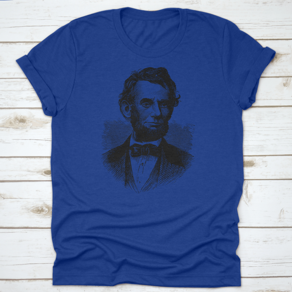 Abraham Lincoln t-shirt featuring a classic fit, made from 100% cotton, showcasing a tribute to the American statesman.