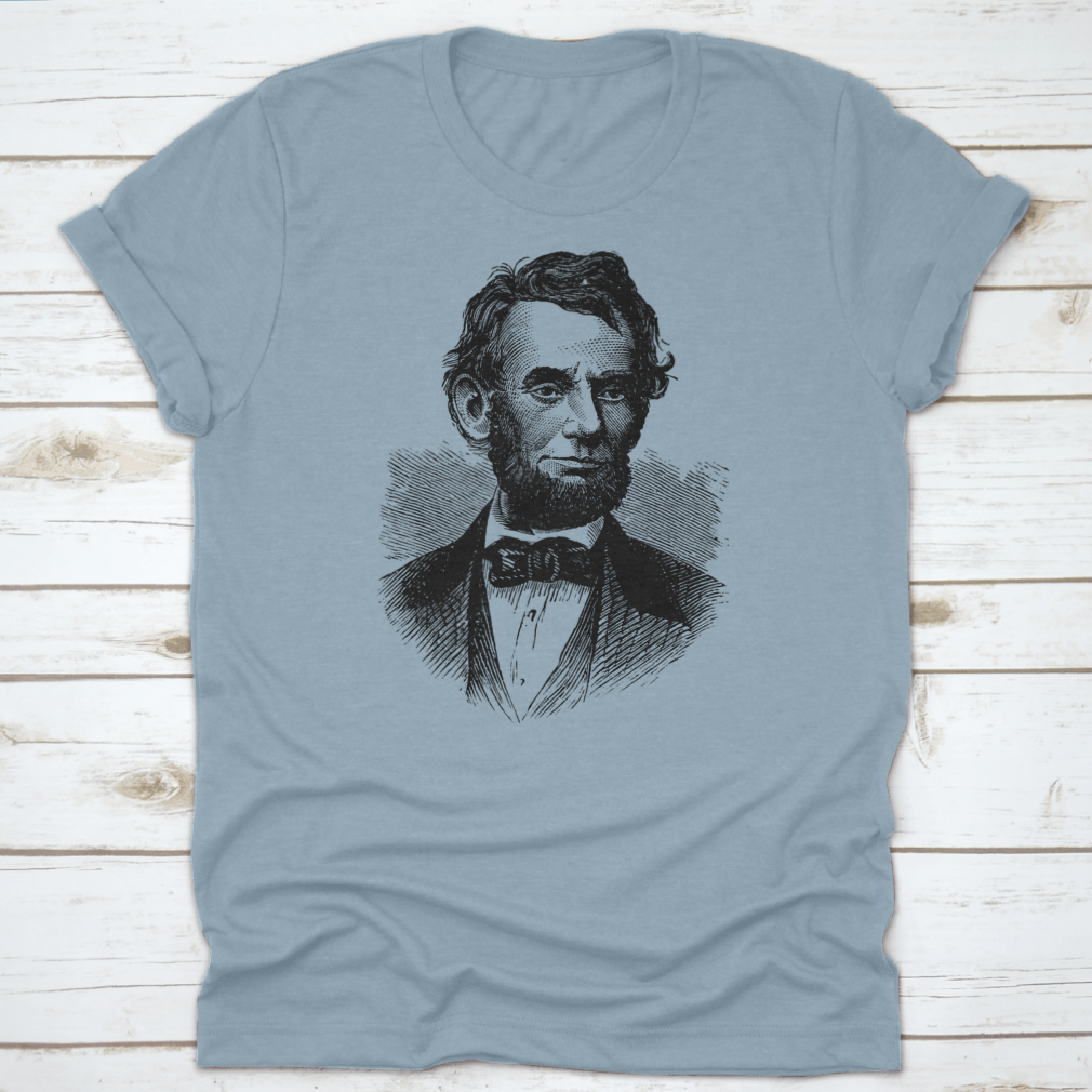Abraham Lincoln t-shirt featuring a classic fit, made from 100% cotton, showcasing a tribute to the American statesman.