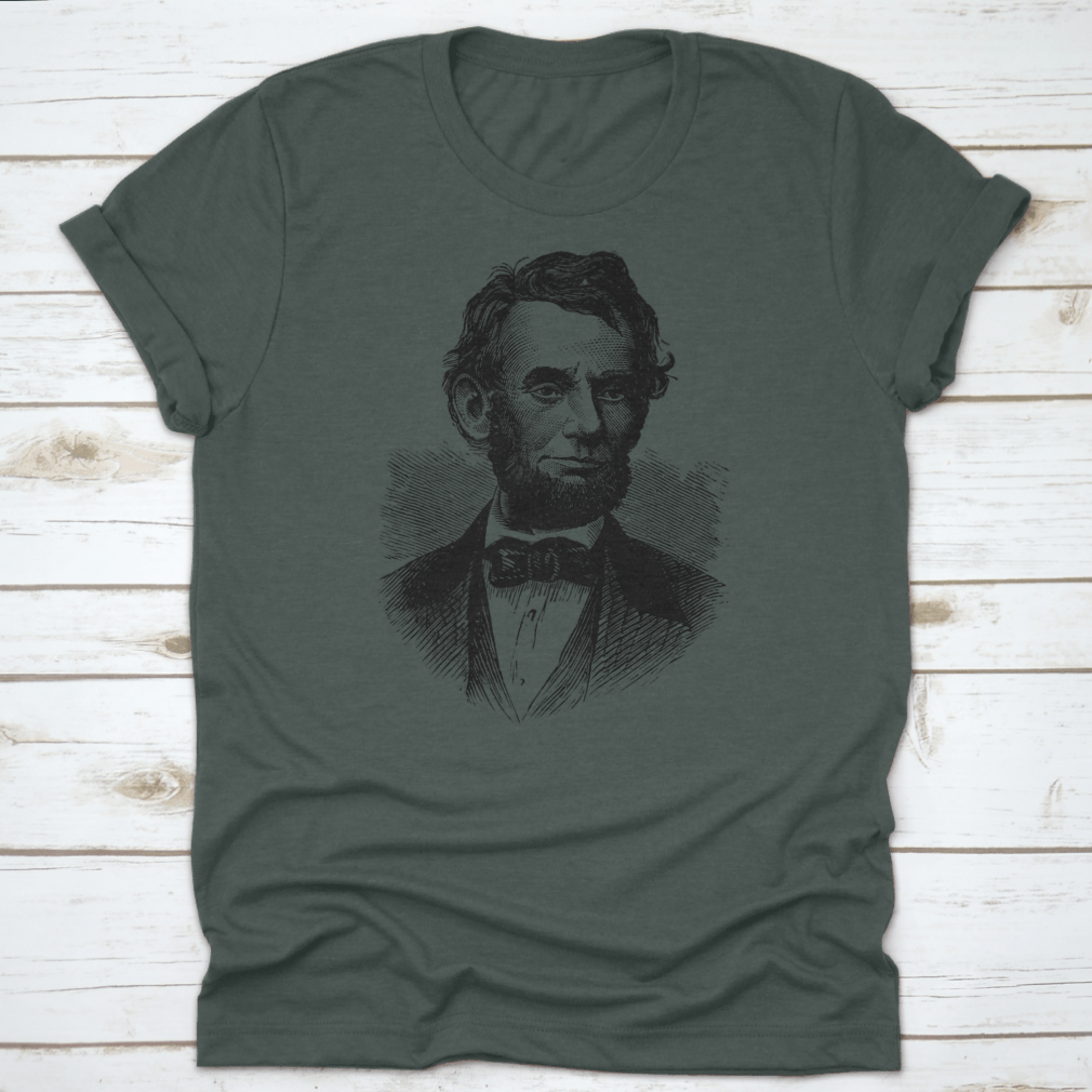 Abraham Lincoln t-shirt featuring a classic fit, made from 100% cotton, showcasing a tribute to the American statesman.