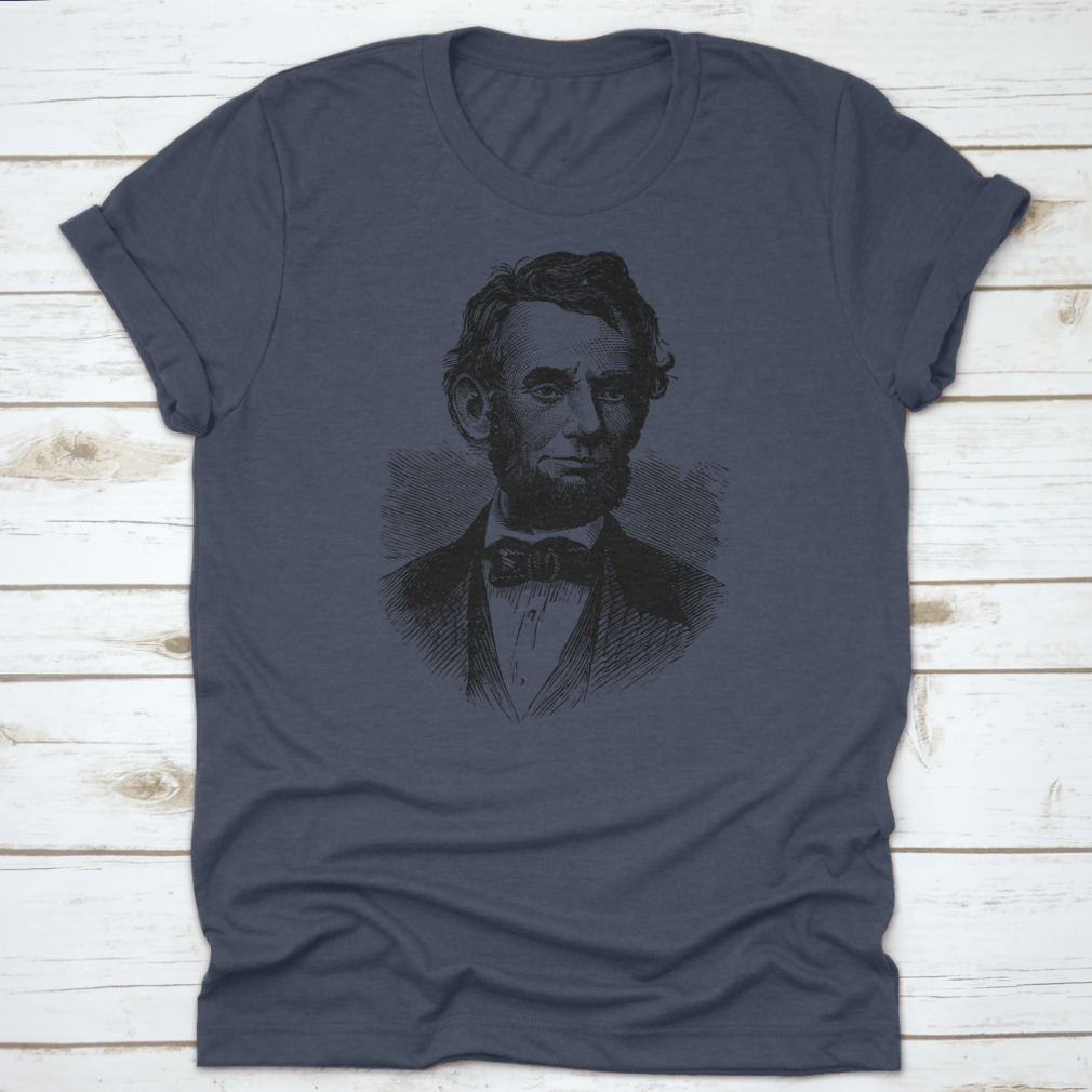 Abraham Lincoln t-shirt featuring a classic fit, made from 100% cotton, showcasing a tribute to the American statesman.