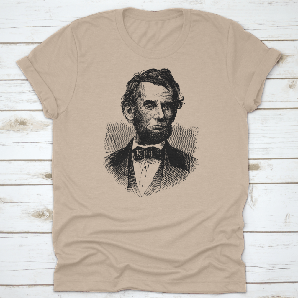 Abraham Lincoln t-shirt featuring a classic fit, made from 100% cotton, showcasing a tribute to the American statesman.
