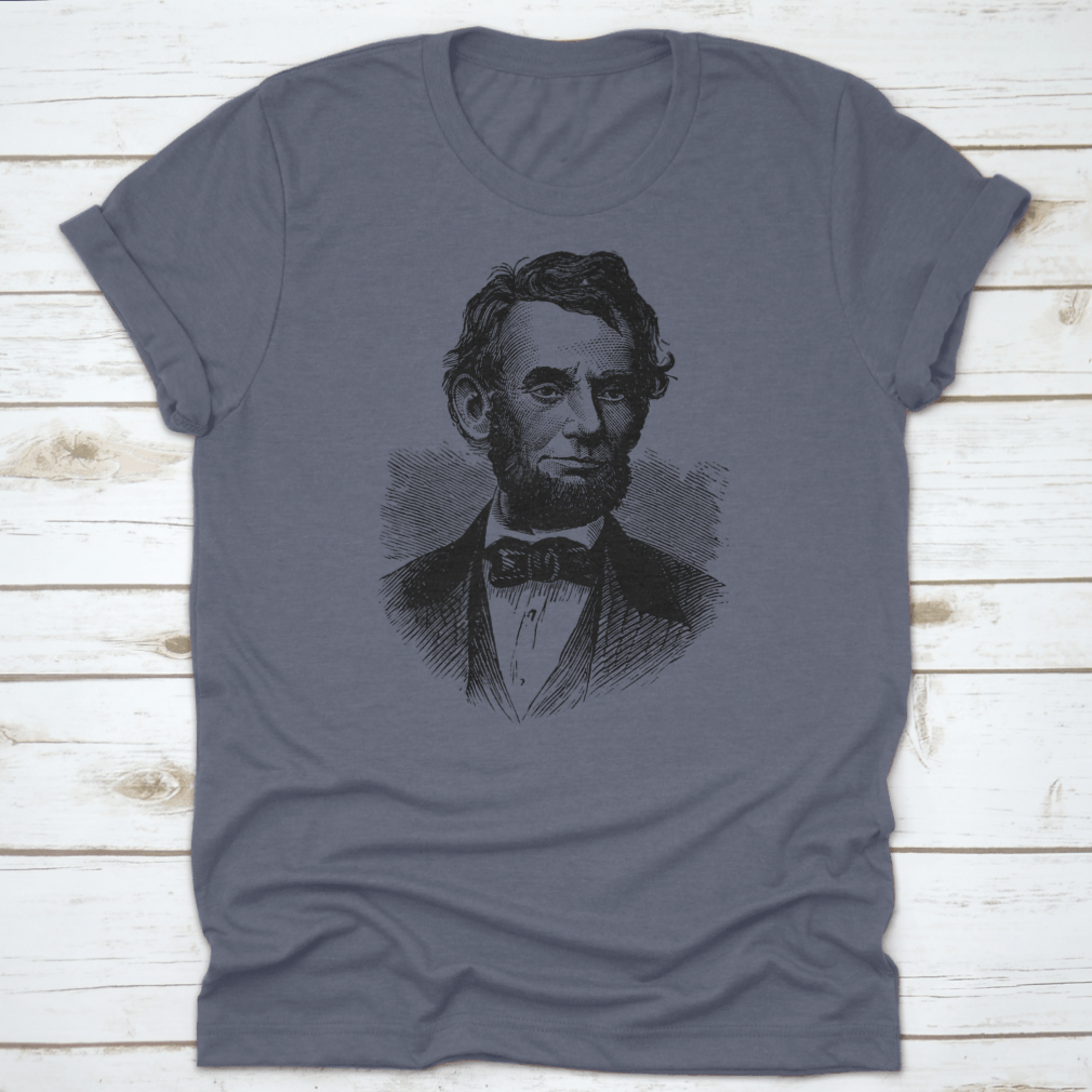 Abraham Lincoln t-shirt featuring a classic fit, made from 100% cotton, showcasing a tribute to the American statesman.