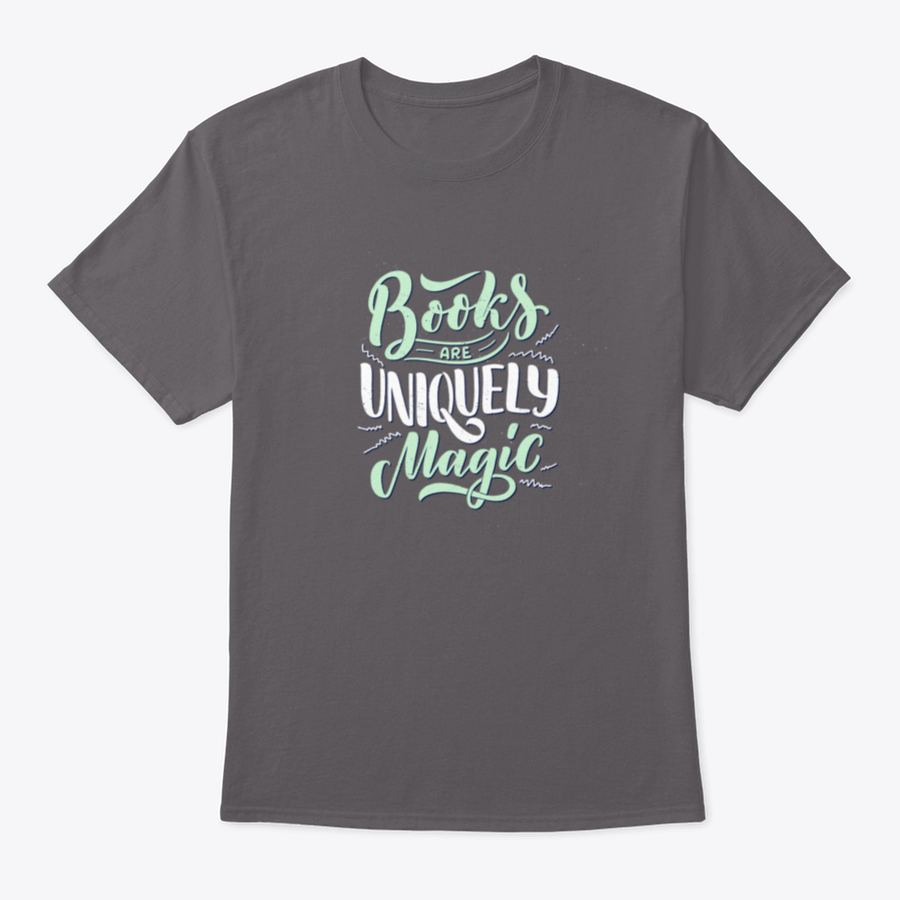 A stylish shirt featuring abstract lettering about books and reading, made from 100% cotton, showcasing a classic fit and comfortable design.