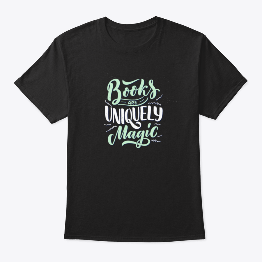 A stylish shirt featuring abstract lettering about books and reading, made from 100% cotton, showcasing a classic fit and comfortable design.