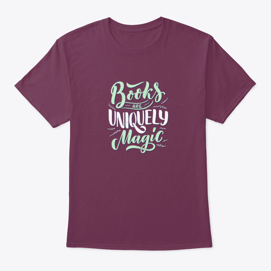 A stylish shirt featuring abstract lettering about books and reading, made from 100% cotton, showcasing a classic fit and comfortable design.