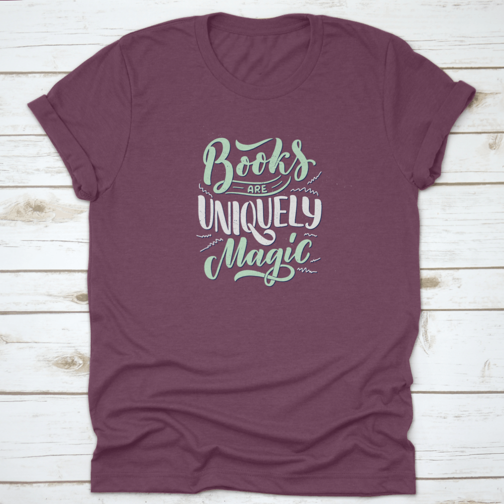 A stylish shirt featuring abstract lettering about books and reading, made from 100% cotton, showcasing a classic fit and comfortable design.