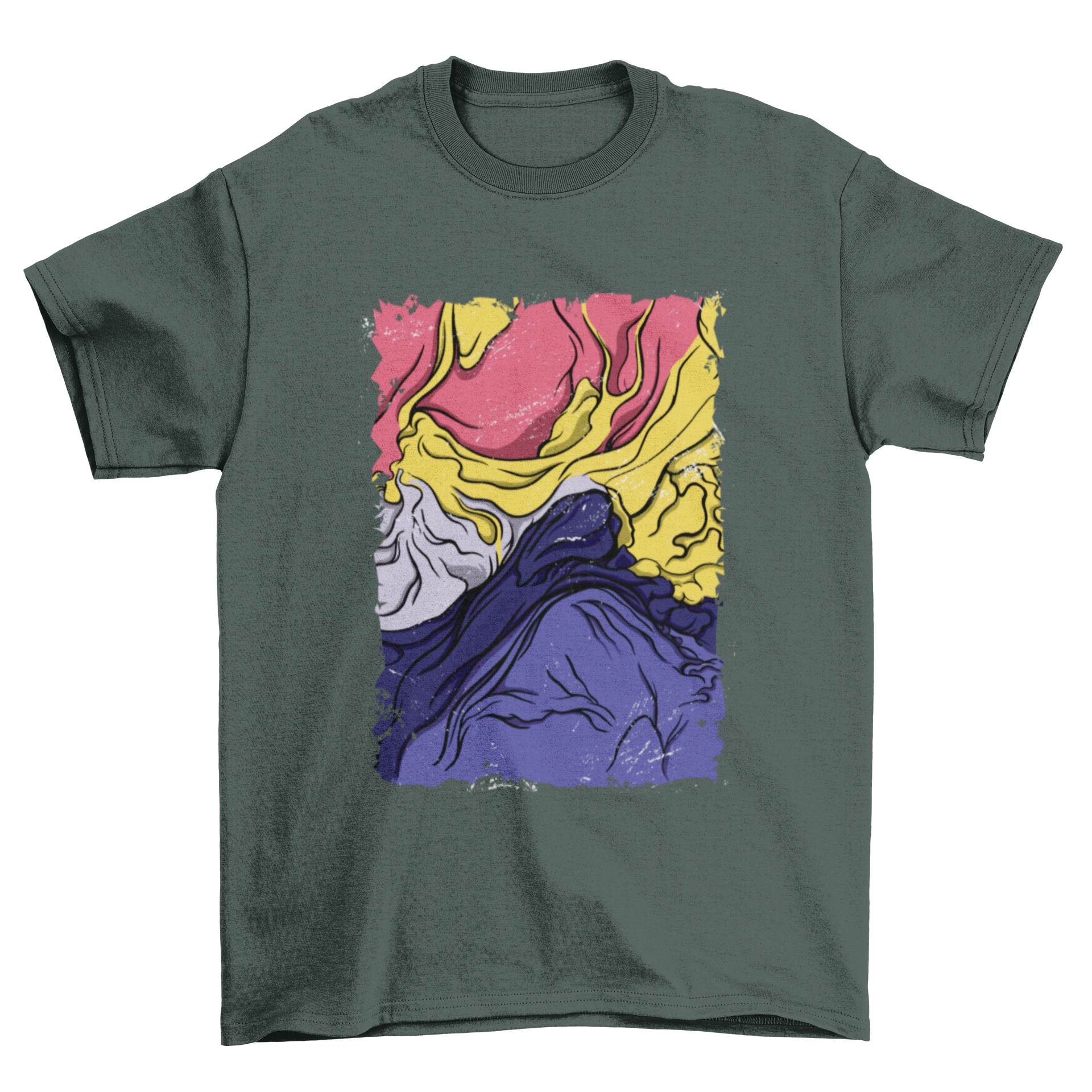 Abstract Painting Mountain T-shirt featuring a colorful mountain design with a red and yellow sky.