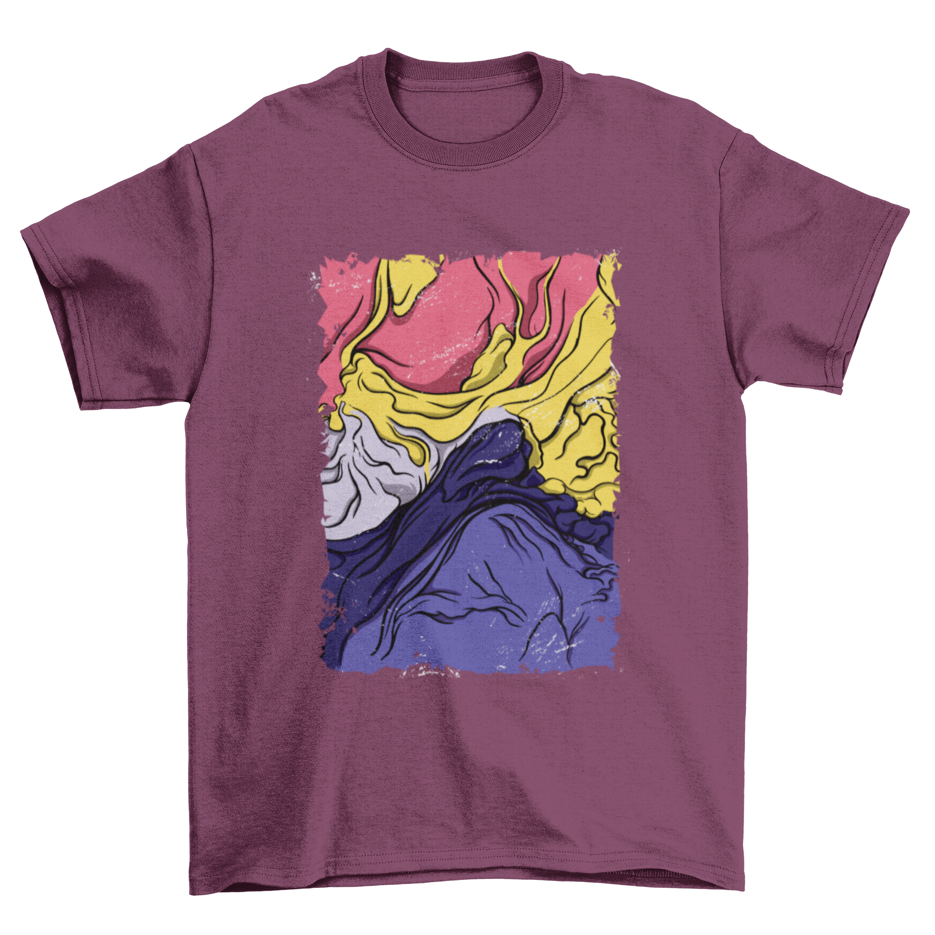 Abstract Painting Mountain T-shirt featuring a colorful mountain design with a red and yellow sky.