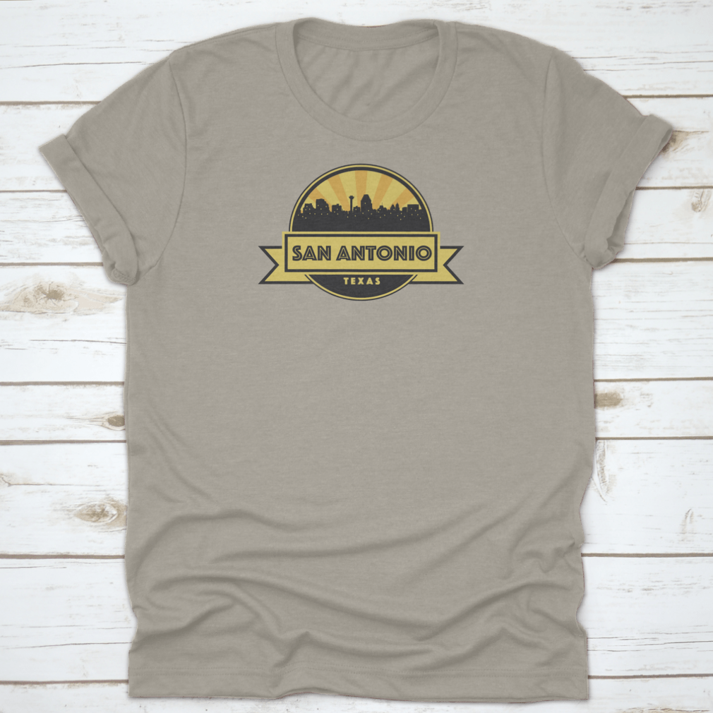 Vector illustration of San Antonio skyline featuring various landmarks in an abstract design.