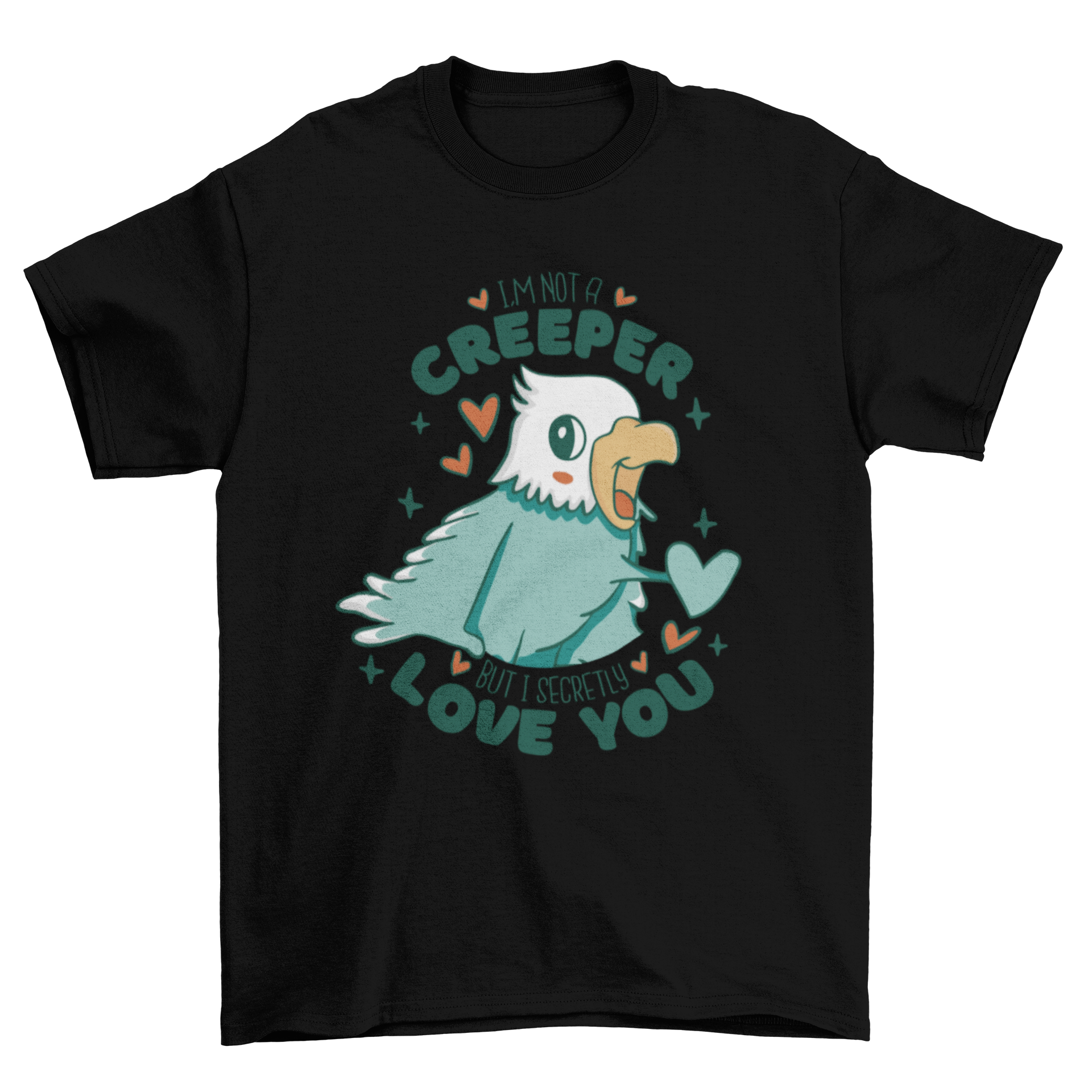 Adorable cartoon bird t-shirt design featuring a playful quote about love.