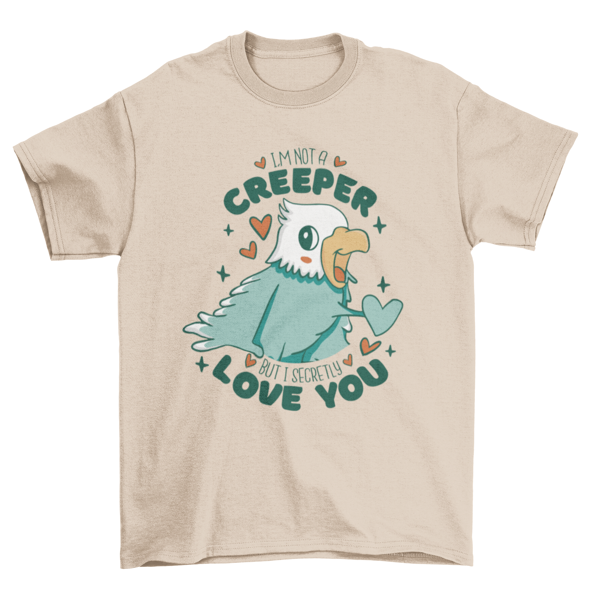 Adorable cartoon bird t-shirt design featuring a playful quote about love.