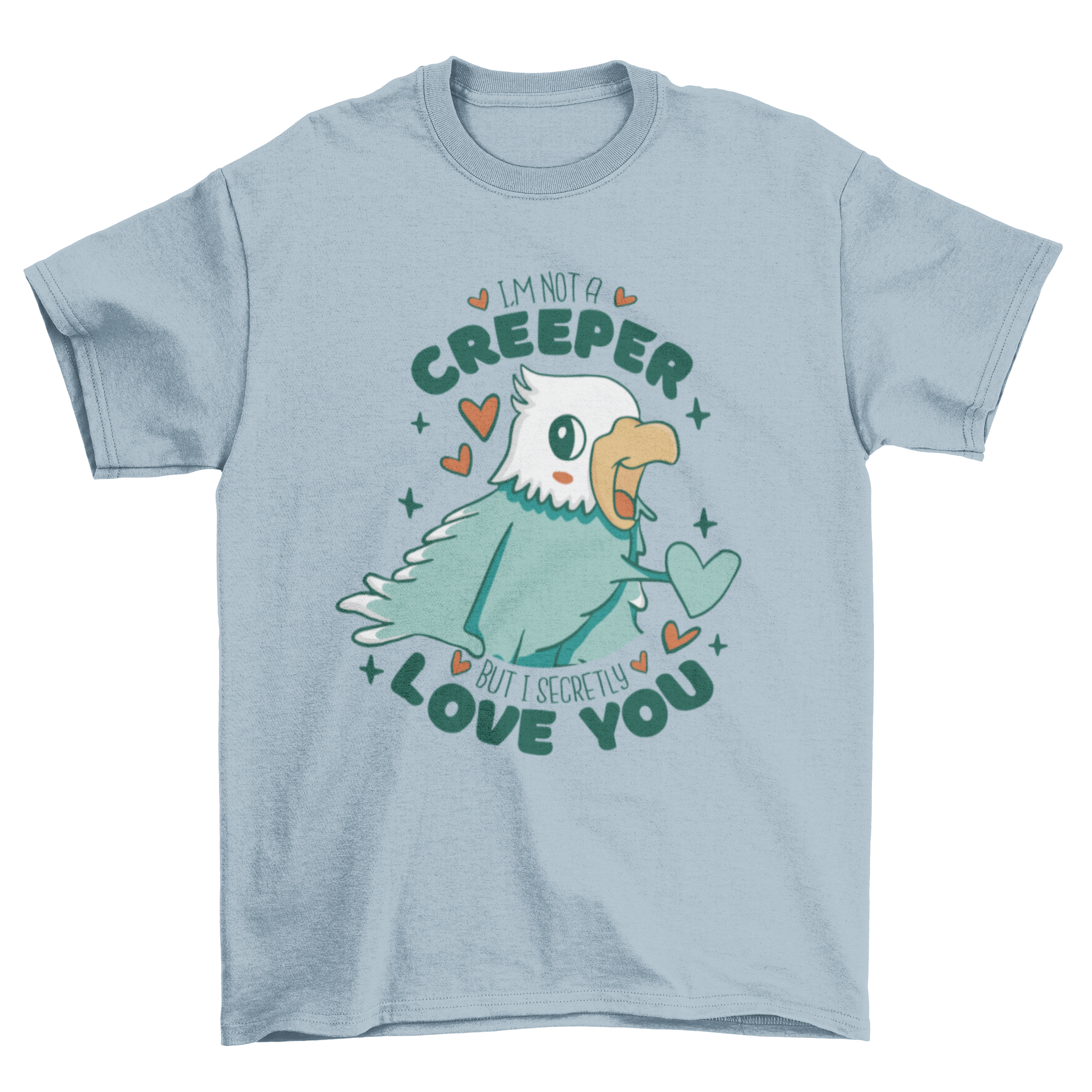 Adorable cartoon bird t-shirt design featuring a playful quote about love.